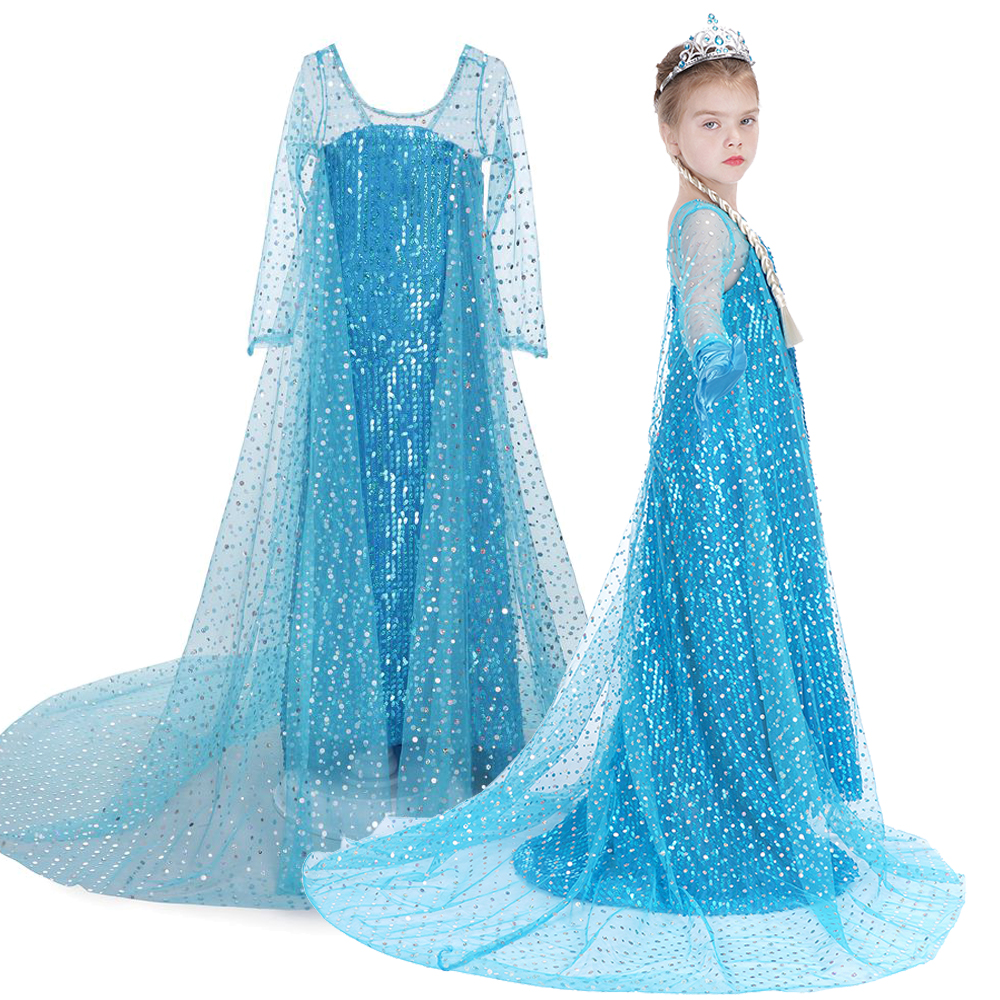 3 5 6 8 10 Years Girls Snow Queen 2 Elsa Dress Kids Cosplay Costume Children Birthday Party Clothing Girls Princess Costume alx