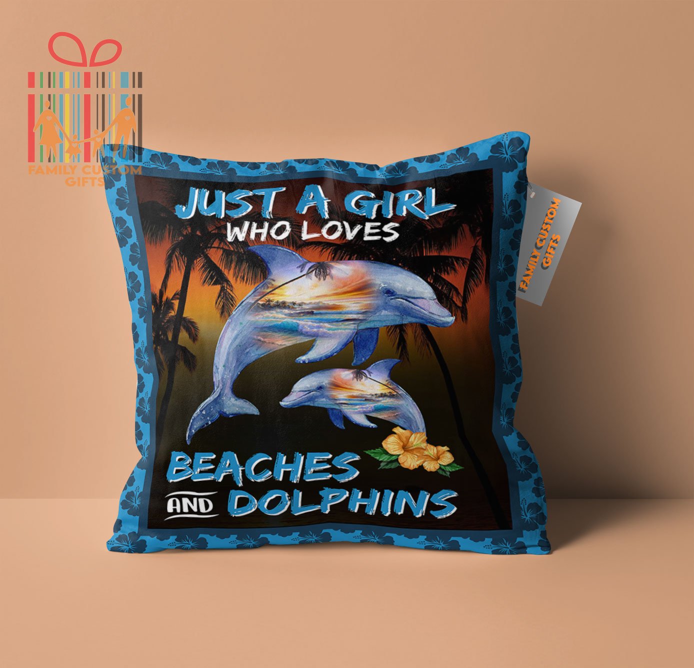 Customized Pillow Just A Girl Who Loves Beaches & Dolphins Pillow- Gift for Girls – Canvas Pillow