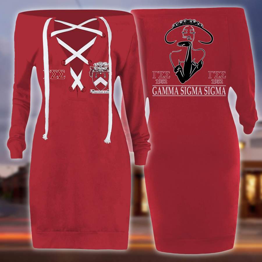 Gamma Sigma Sigma lace up criss cross V-neck sweater dress