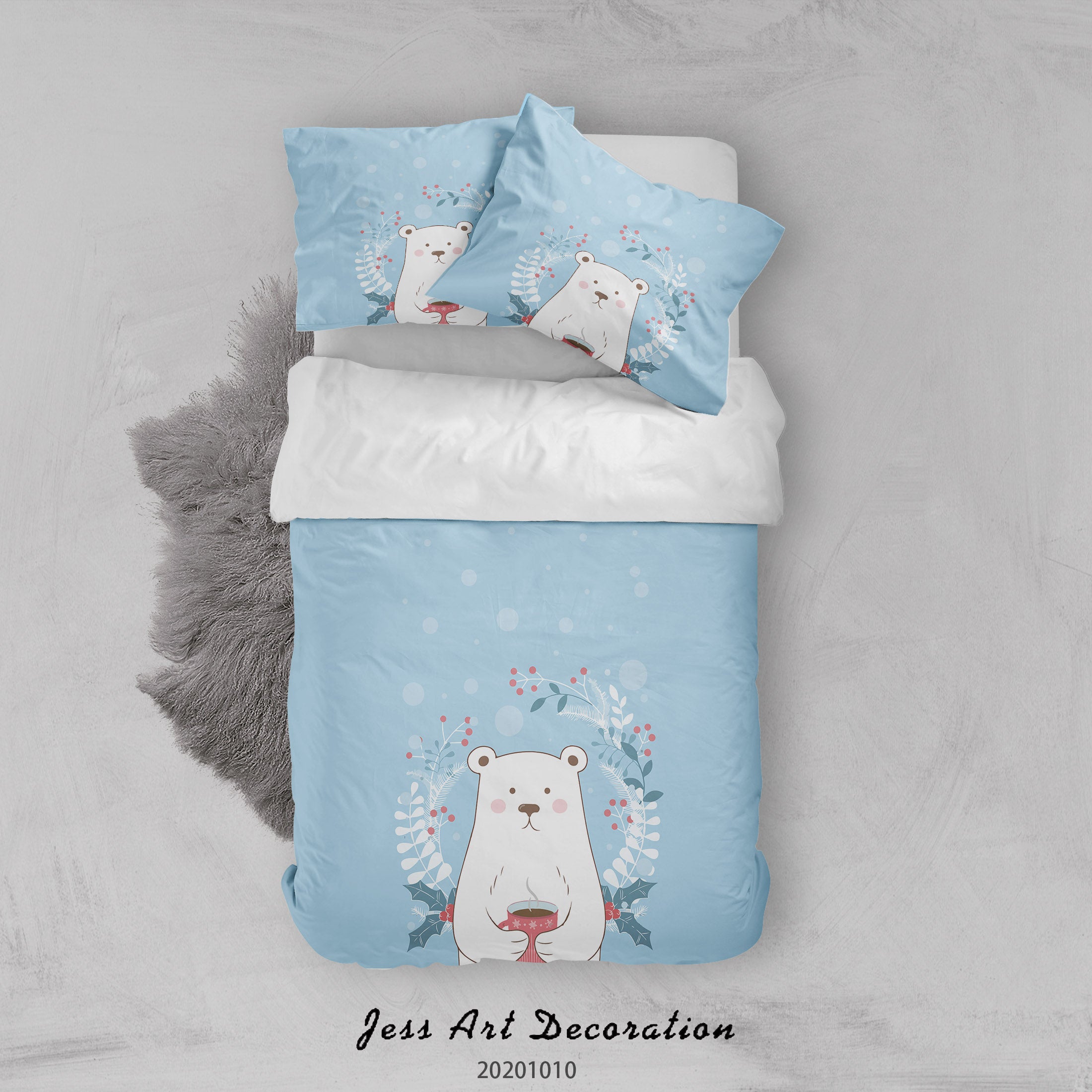 3D Cartoon Cute Animal Bear Coffee Quilt Cover Set Bedding Set Duvet Cover Pillowcases Wj 9560