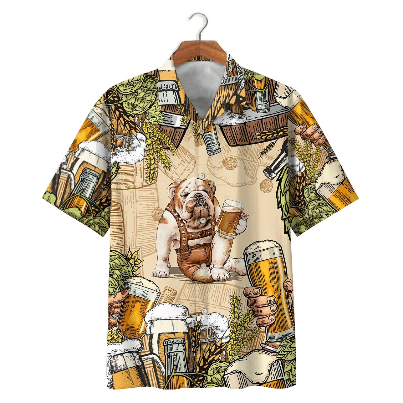 Bull Dog Drink Beer Print Short Sleeve Hawaii Casual Shirt Ha33328