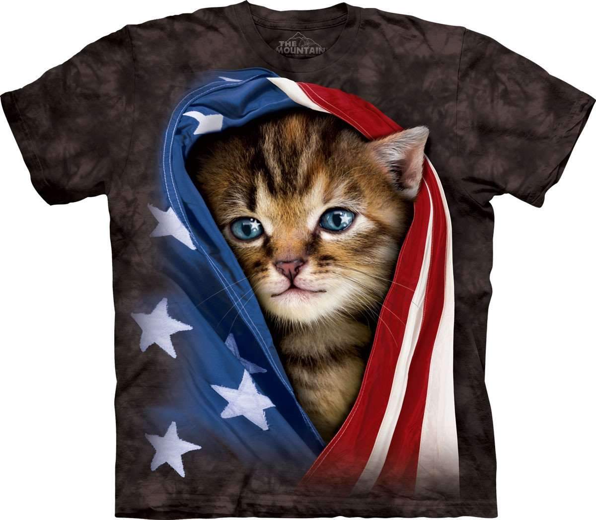 Patriotic Kitten Wrapped In An American Flag Tee Shirt By The Mountain