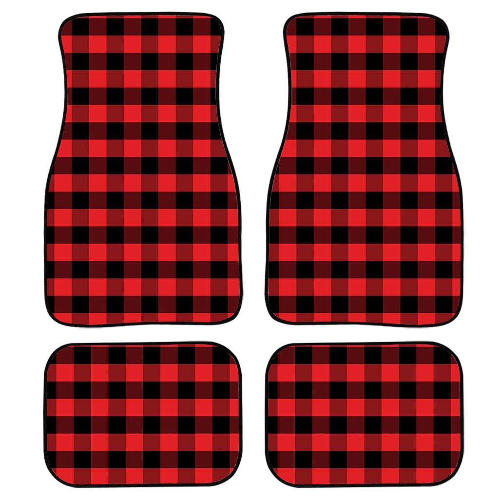 Red And Black Check Pattern Print Front And Back Car Floor Mats, Front Car Mat