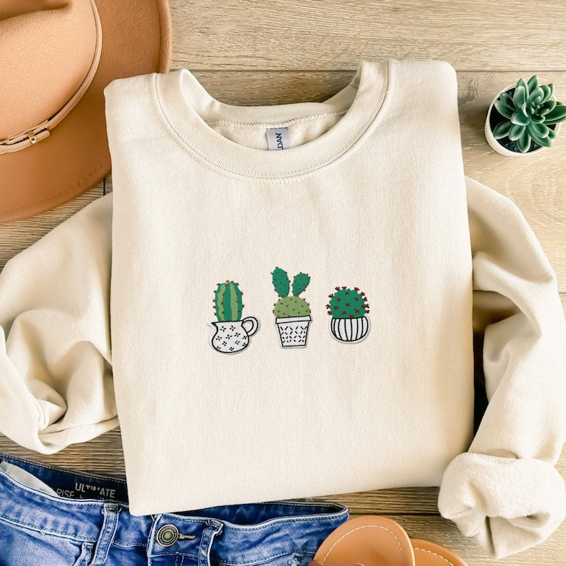 Potted Cuctus Embroidered Sweatshirt
