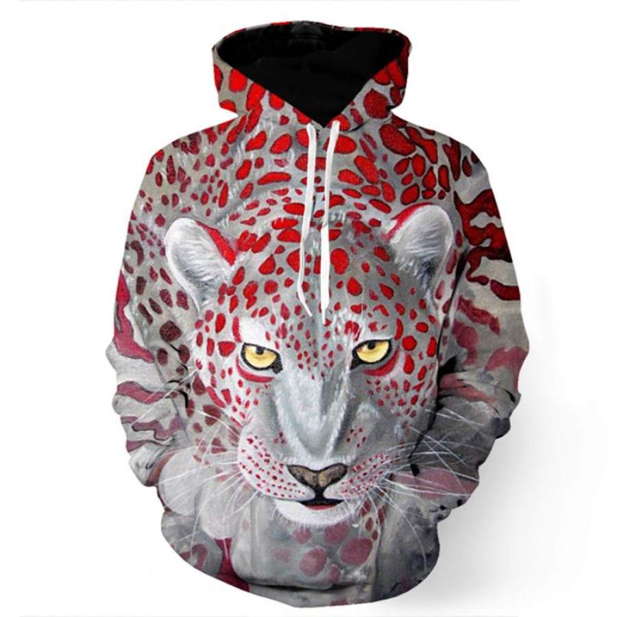 Brave Leopard in White Sweatshirt/Hoodie