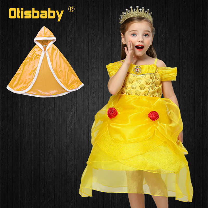 Beauty and the Beast Girls Princess Belle Costume Christmas Belle Dress Kids Birthday Party Ruffle Tutu Dress Infant Yellow Gown alx