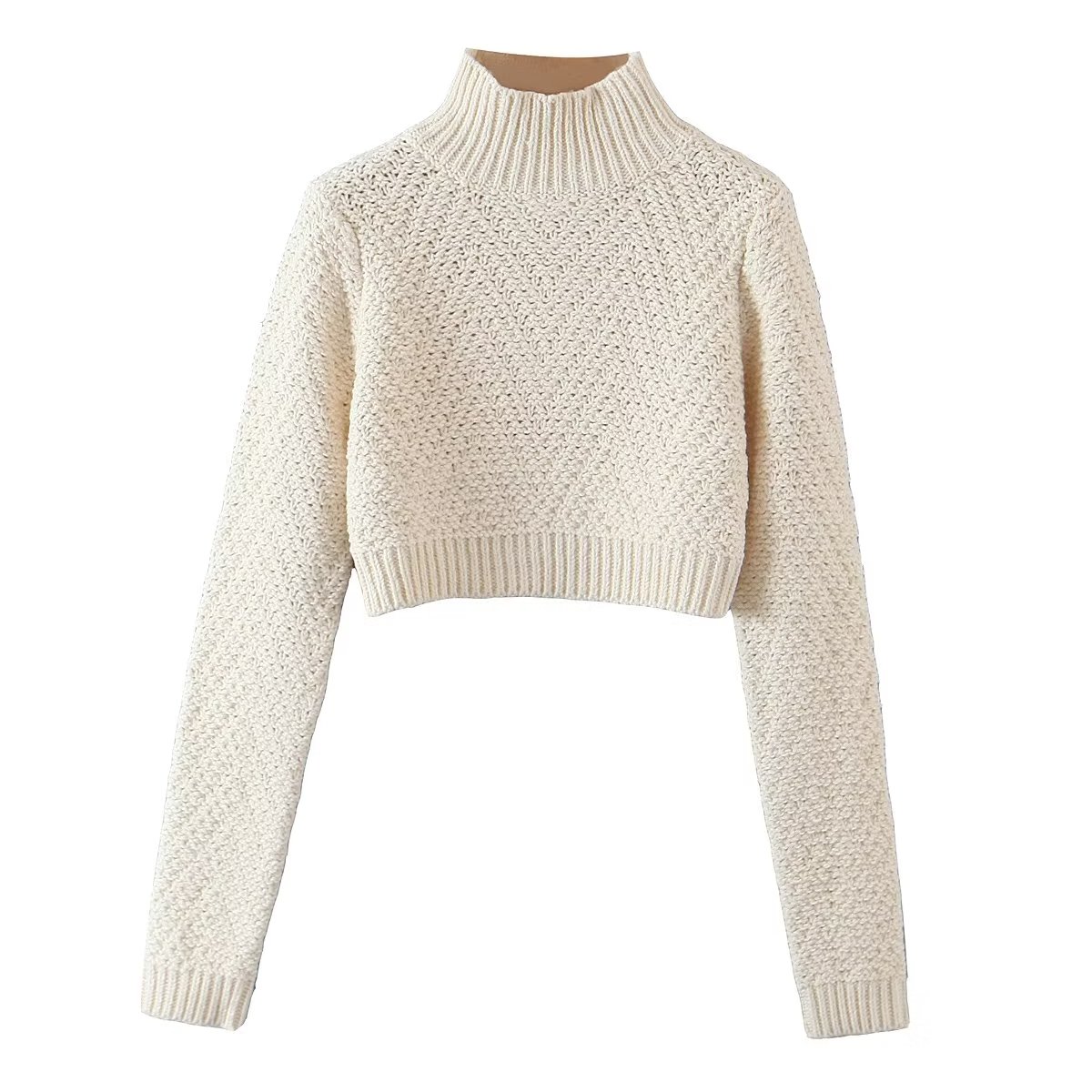 2022 Vintage long Sleeve Knitted turtleneck Pullovers Cropped Sweater elegant casual sweater for women alx