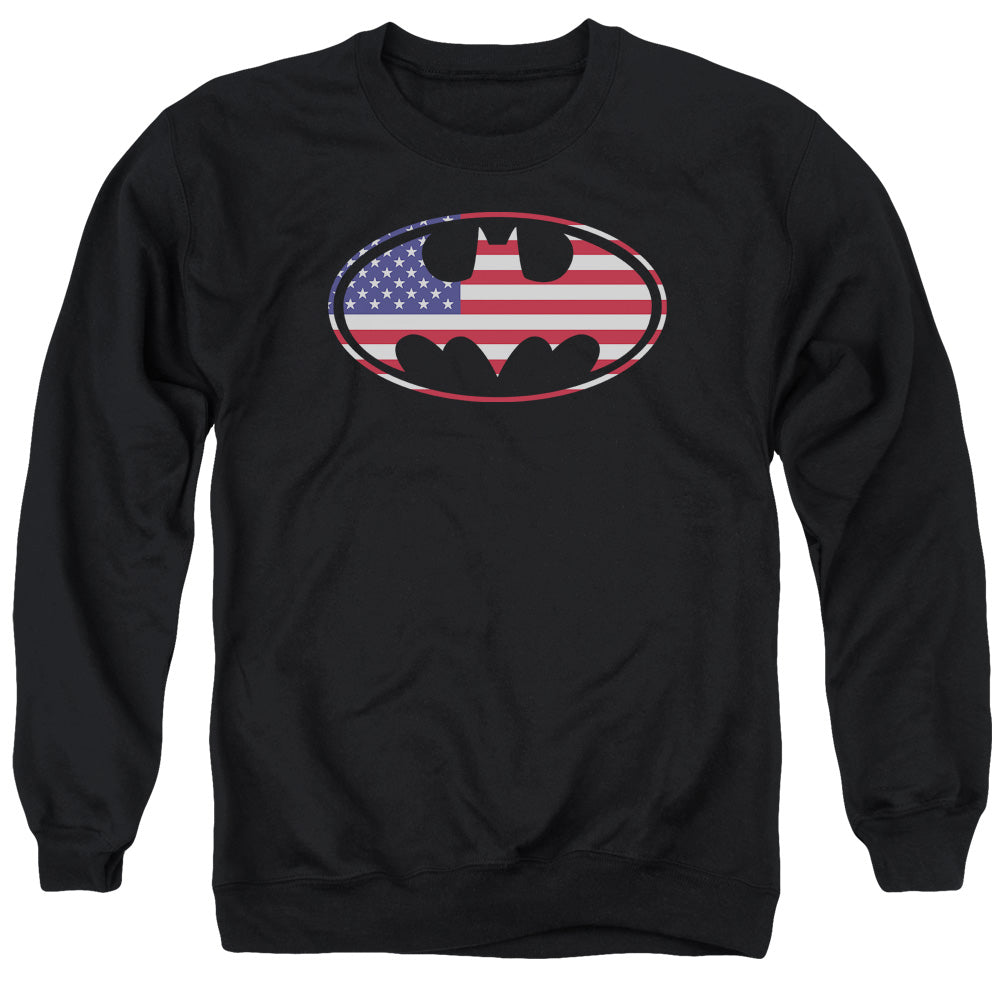 Batman American Flag Oval Mens Crewneck Sweatshirt Black