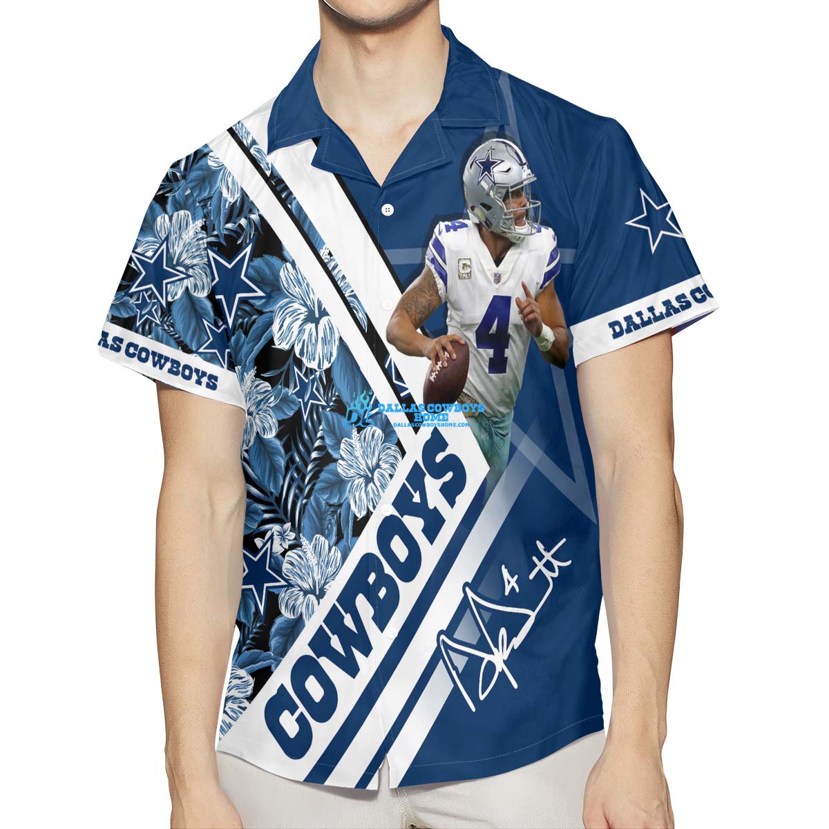 Menæ Custom Dak Prescott Blue Dallas Cowboys Inverted Legend Hawaiian Shirt