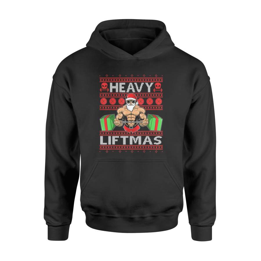 Ugly Christmas Sweater Heavy Liftmas Fitness Santa T-Shirt – Standard Hoodie