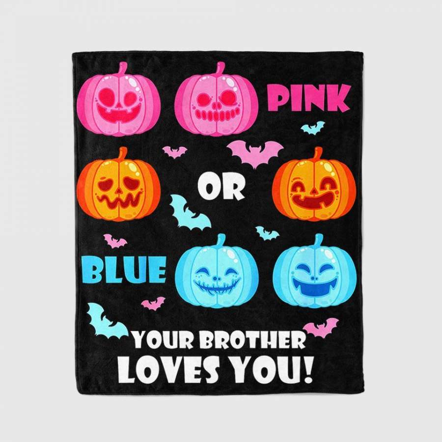 Kids Halloween Gender Reveal Your Brother Loves You Fall Theme Blanket Personalized Fleece Blanket Halloween Gifts