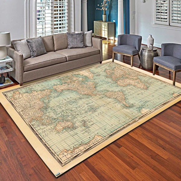 Map Rustic Area Rug, Living Room Bedroom Carpet