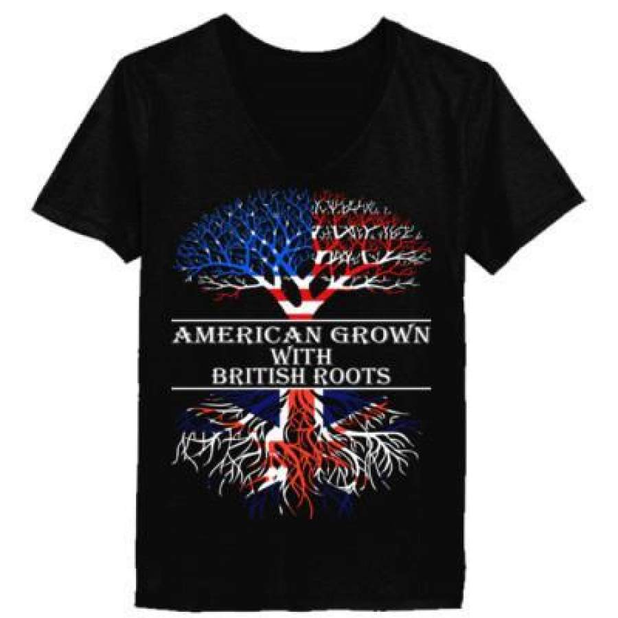 AGR American Grown With British Roots – Ladies’ V-Neck T-Shirt