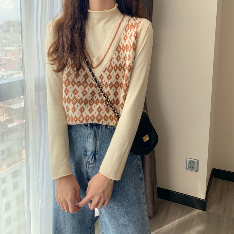 Argyle Sweater Vests Women Gentle Students Leisure Knitwear Slender Ulzzang Fashion High Quality Females Daily Jumpers All-match alx