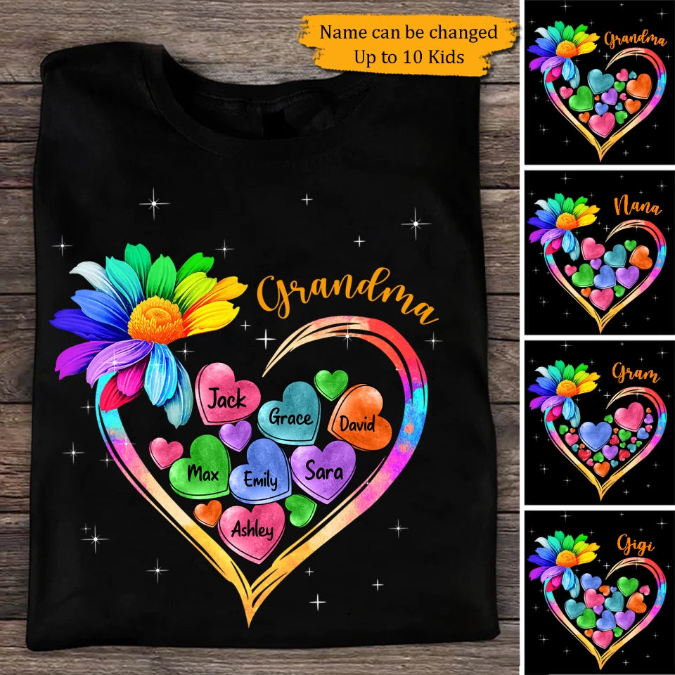 Colorful Sunflower Grandma Mom Heart Loads Of Love, Mother’S Day Personalized T-Shirt