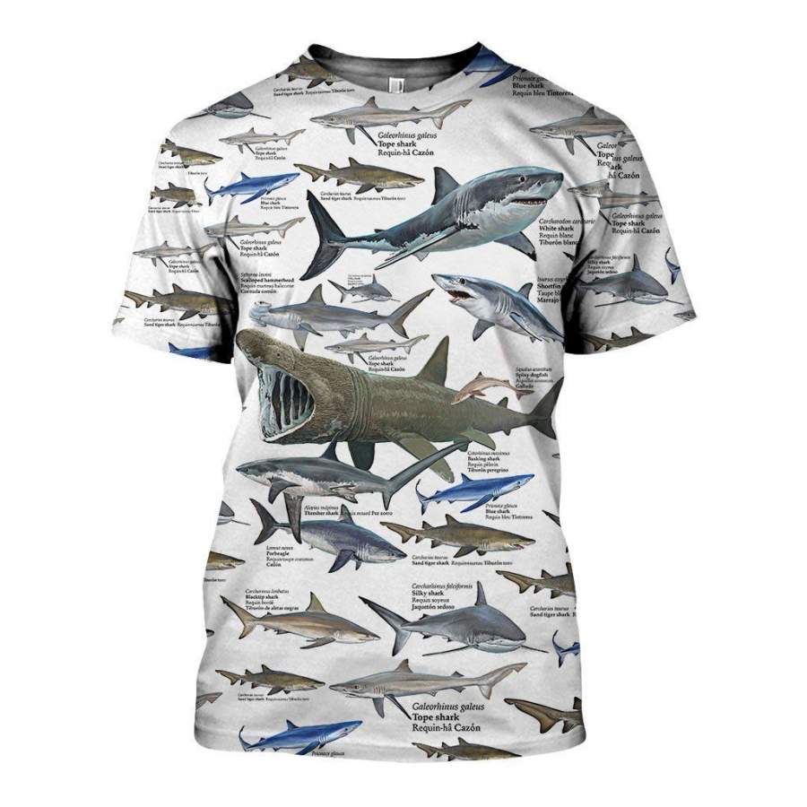 Shark Types Shirts And Shorts 3D Print For Men For Girls