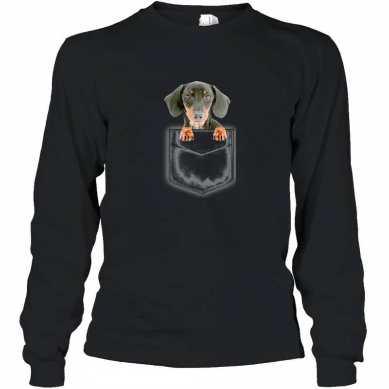 Dachshund Puppy in Left Pocket Artwork I Love My Dog Long Sleeve