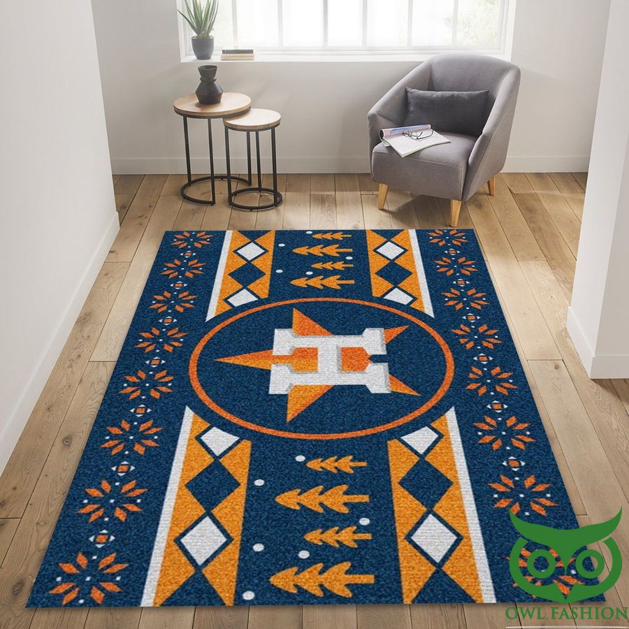 Houston Astros Holiday Sweater Pattern Style Orange Blue Carpet Rug