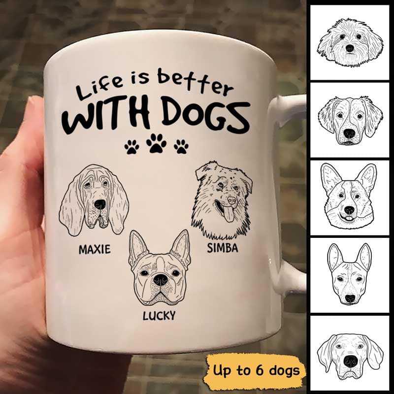 Life Is Better With Dog Head Outline Gift For Dog Lovers Personalized Mug