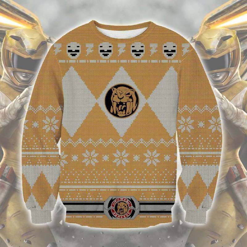 Yellow Power Rangers Knitting Pattern 3D Print Ugly Christmas Sweatshirt