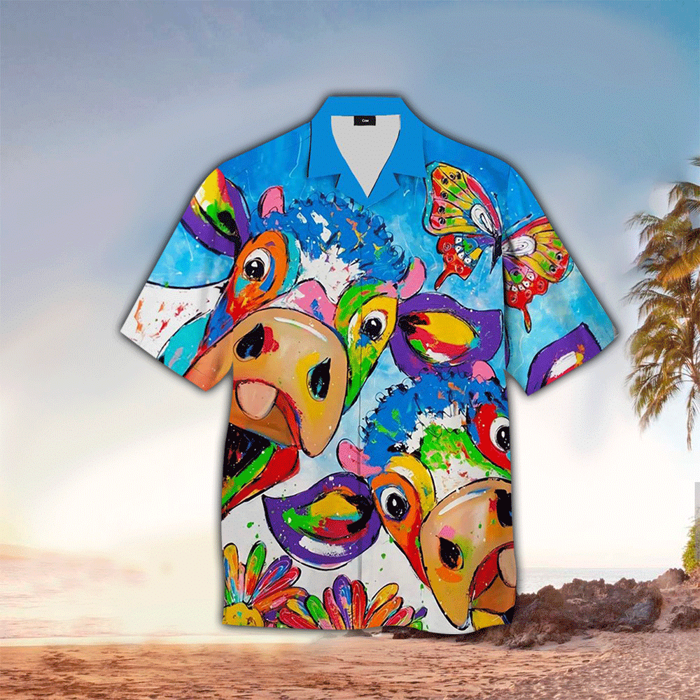 Colorful Cow Hawaii Shirt Aloha Tropical Sleeve Summer All Size Ha92289