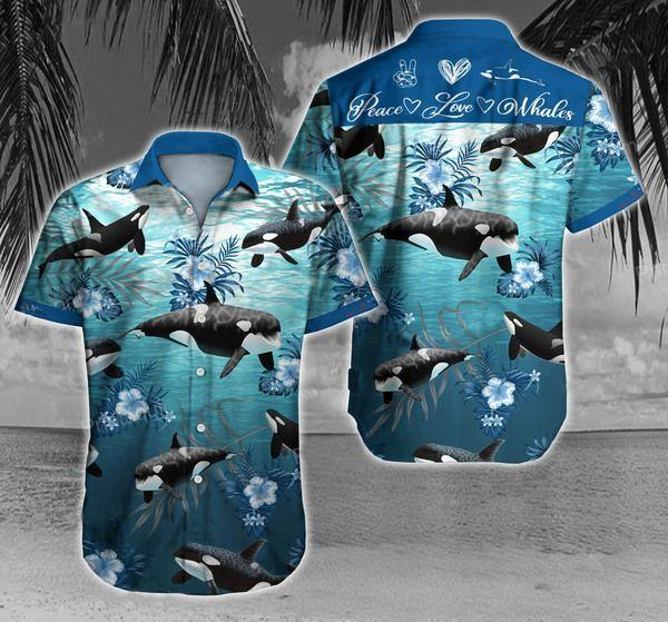 Peace Love Whale Ocean Polyester Hawaii Shirt Ha60484