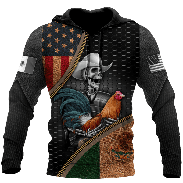 American And Mexican Flag Skeleton And Rooster 3D Printed Unisex Hoodie