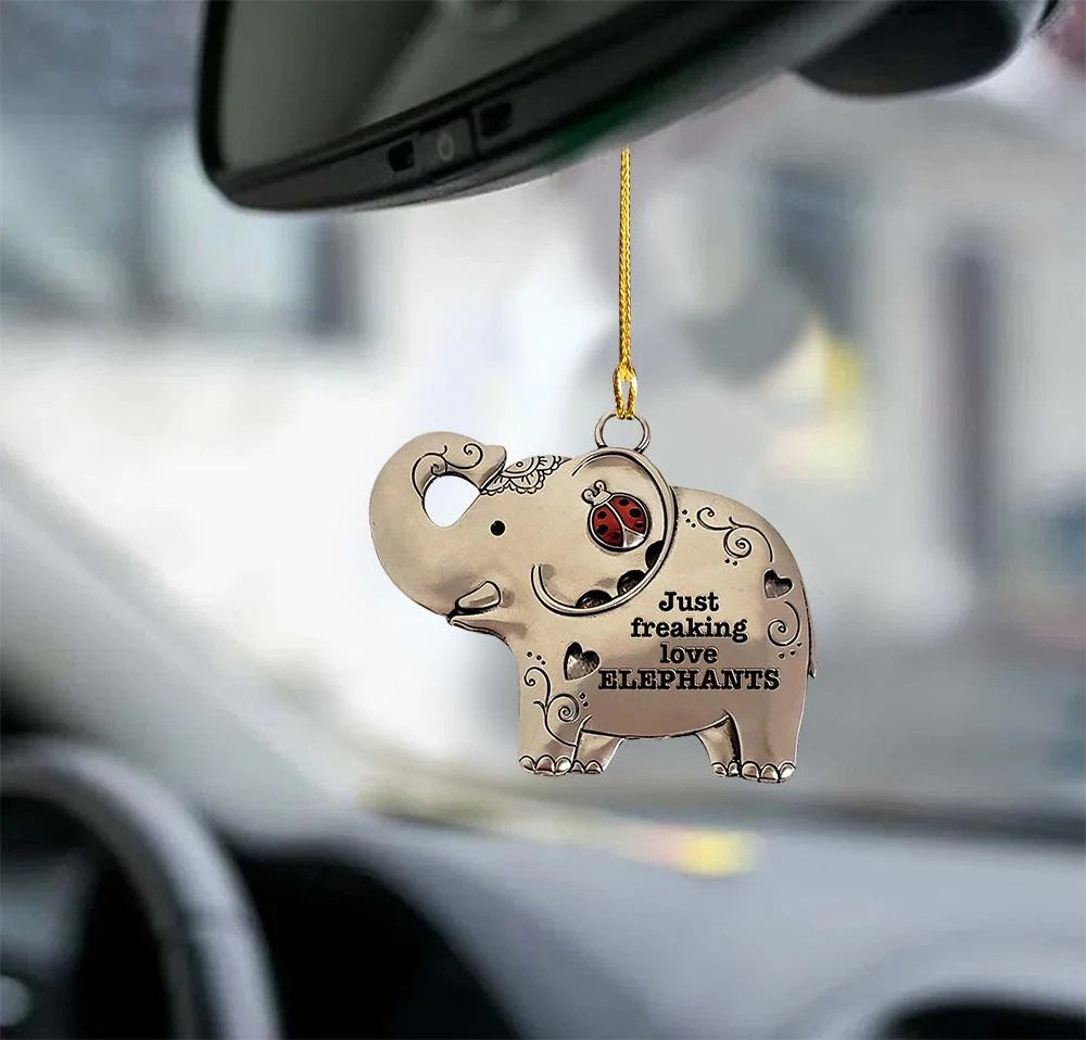 Holatshirt Fun Car Decor Elephant Freaking Love Elephant Lovers 2 Sided Ornament