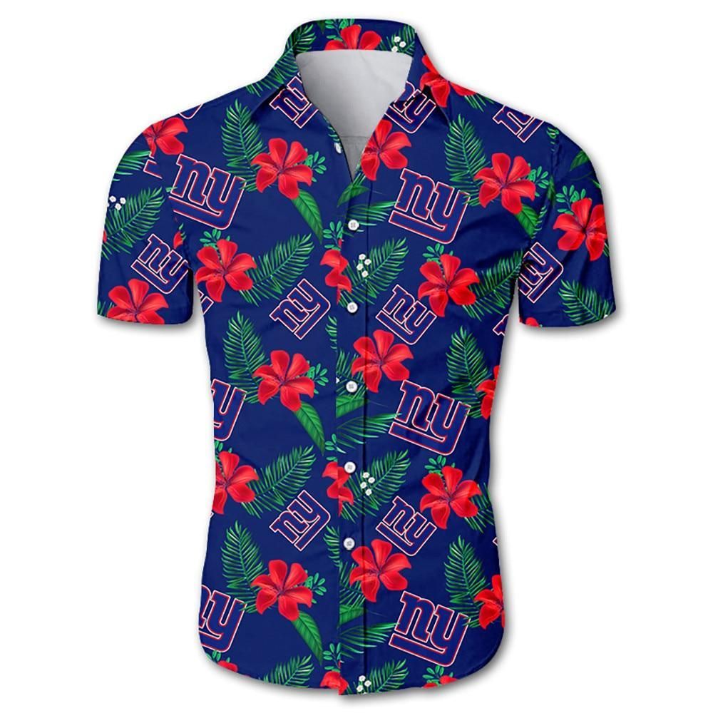 New york giants tropical flower Hawaiian Shirt White Men Women Beach Wear Short Sleeve Hawaii Shirt