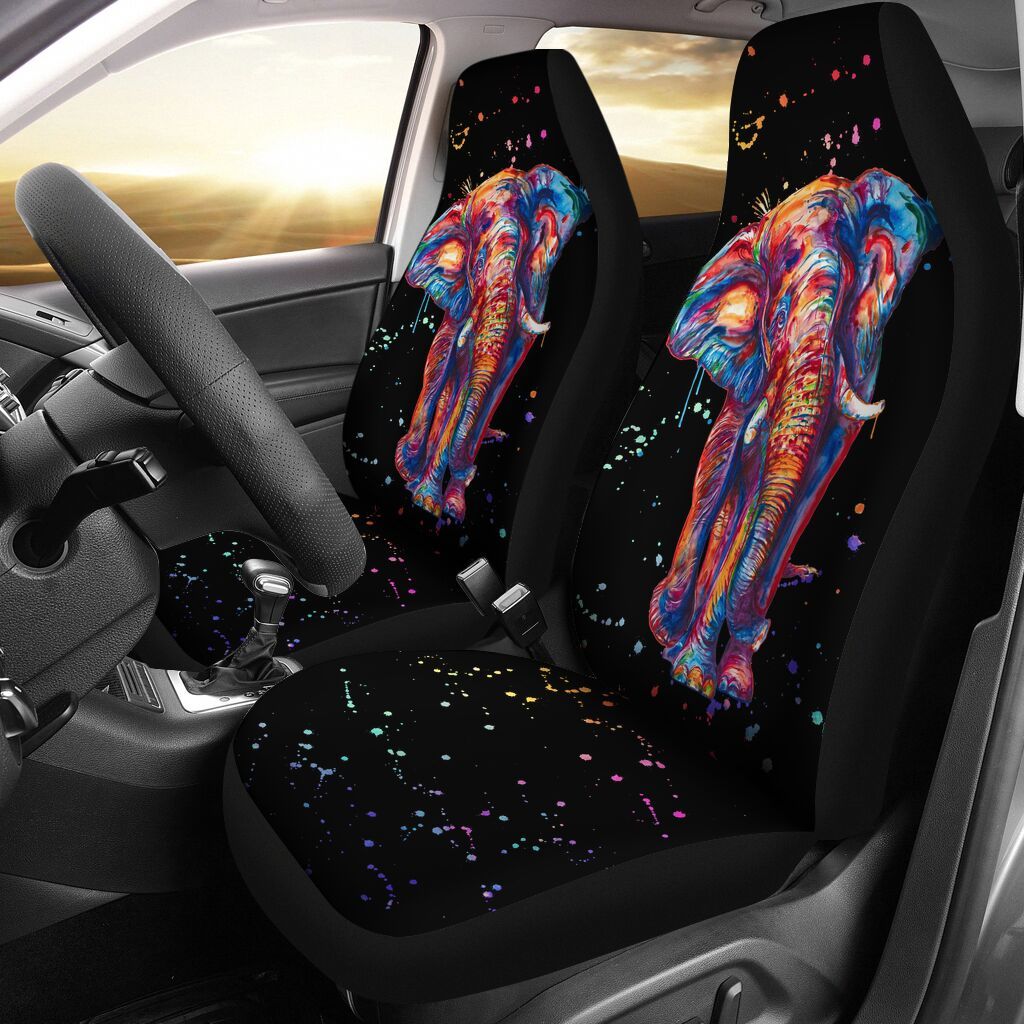 47KKANM-ELEPHANT WATERCOLOR PAINTING ART CAR SEAT COVERS