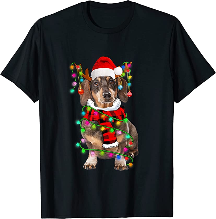 Dachshund Dog Santa Xmas Puppy Lover Christmas Lights T-Shirt