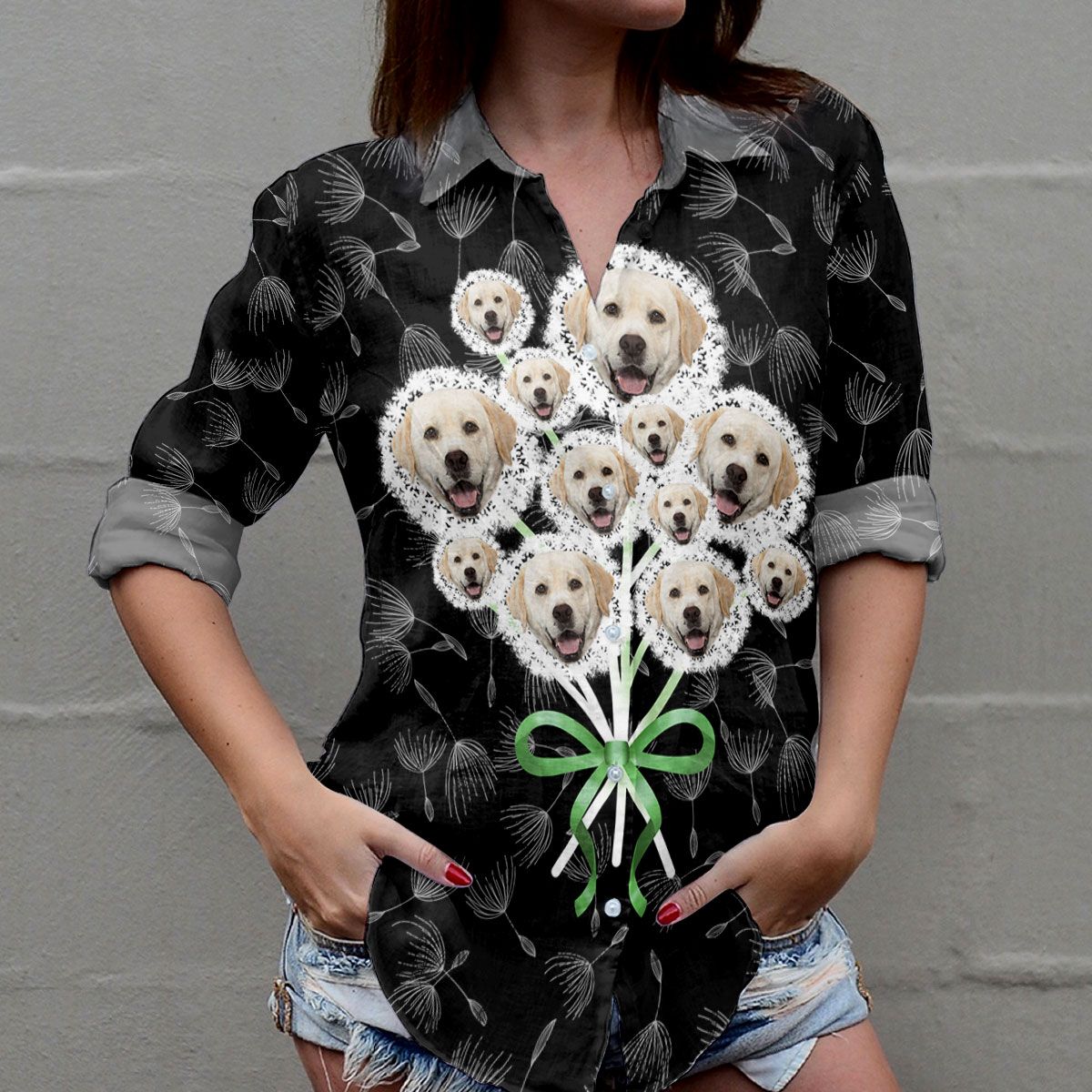 Cotton Linen Fabric Casual Shirt Unisex Womens Mens (Plus Size Available) – Labrador Retriever Ht010252