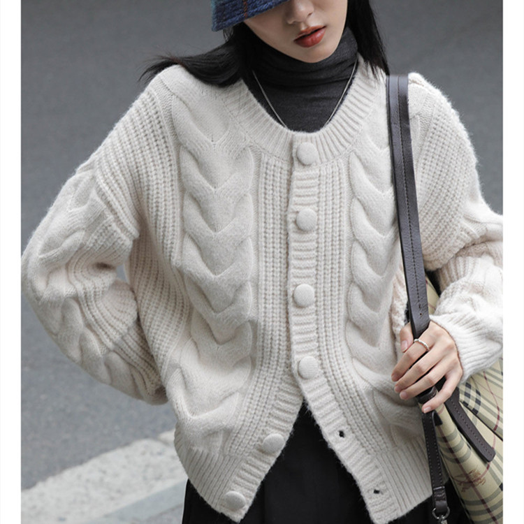 Cardigan Crop Top Winter New Thick Thread Twist Sweater Coat Women’s Thickened Loose Knit Cardigan Oversized Sweater Women alx