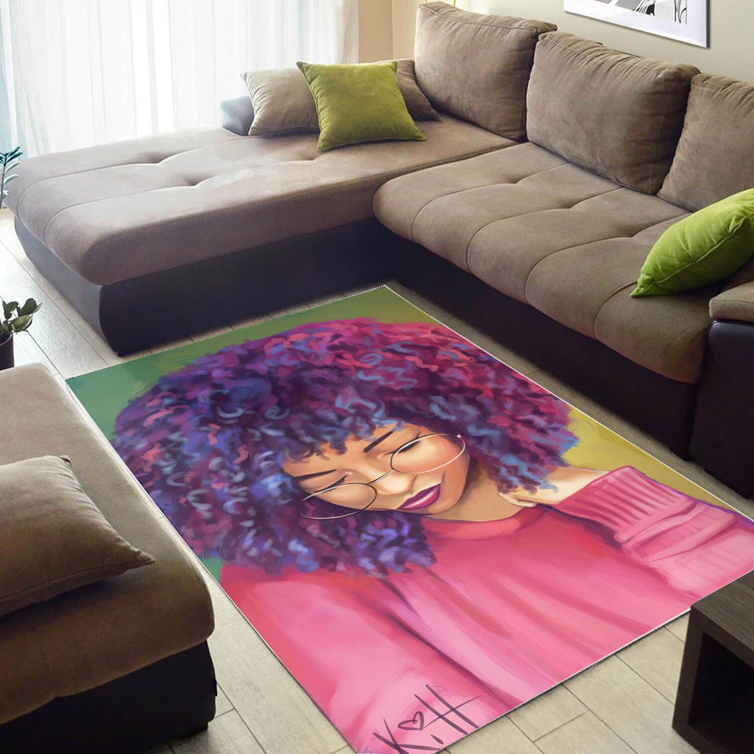 African Rugs Beautiful Black Woman With Afro African Print Floor Rug Afrocentric Home Decor WBG20449