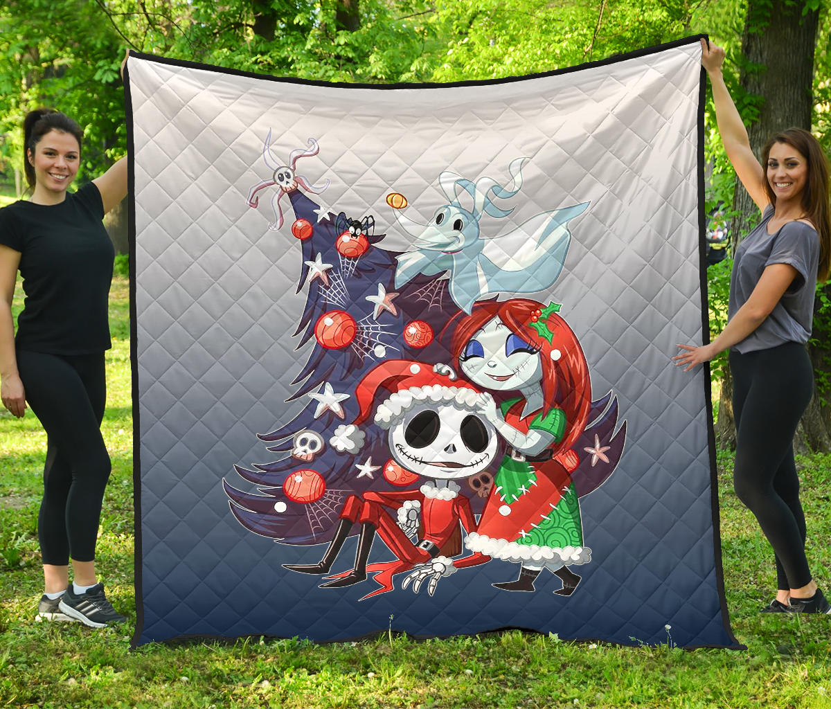 Christmas Premium Quilt | Nightmare Before Christmas Cartoon Jack And Sally Colorful Clothes Quilt Blanket