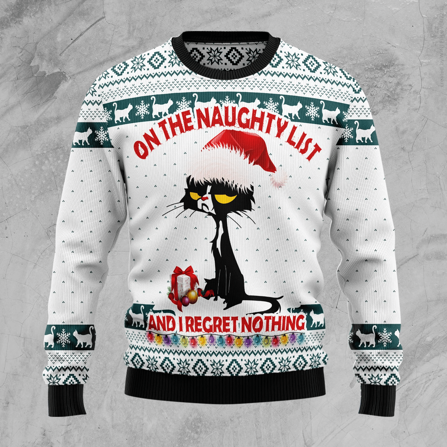 Black Cat Naughty List Christmas Ugly Sweater