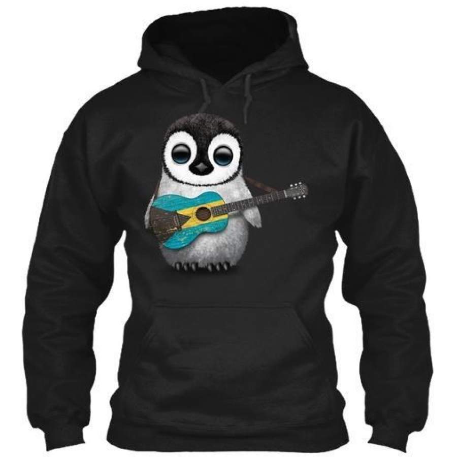 Baby Penguin Playing Bahamas Flag Guitar Gildan Hoodie Sweatshirt