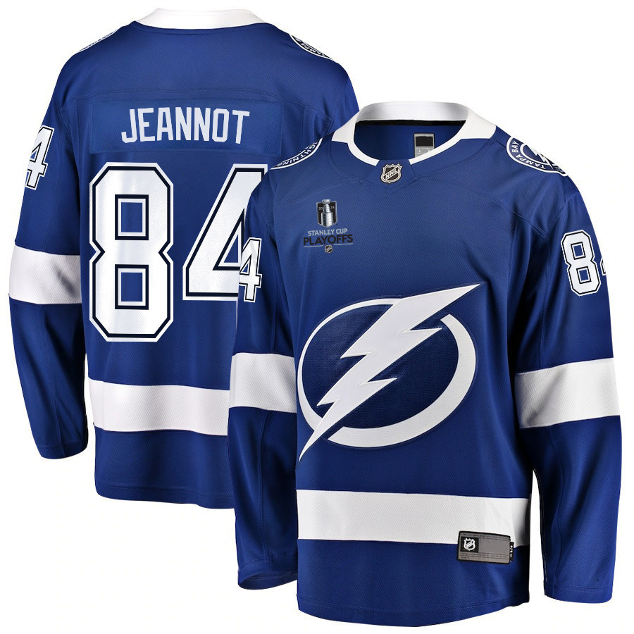 Tanner Jeannot 84 Tampa Bay Lightning Stanley Cup 2023 Playoffs Patch Home Breakaway Men Jersey – Blue