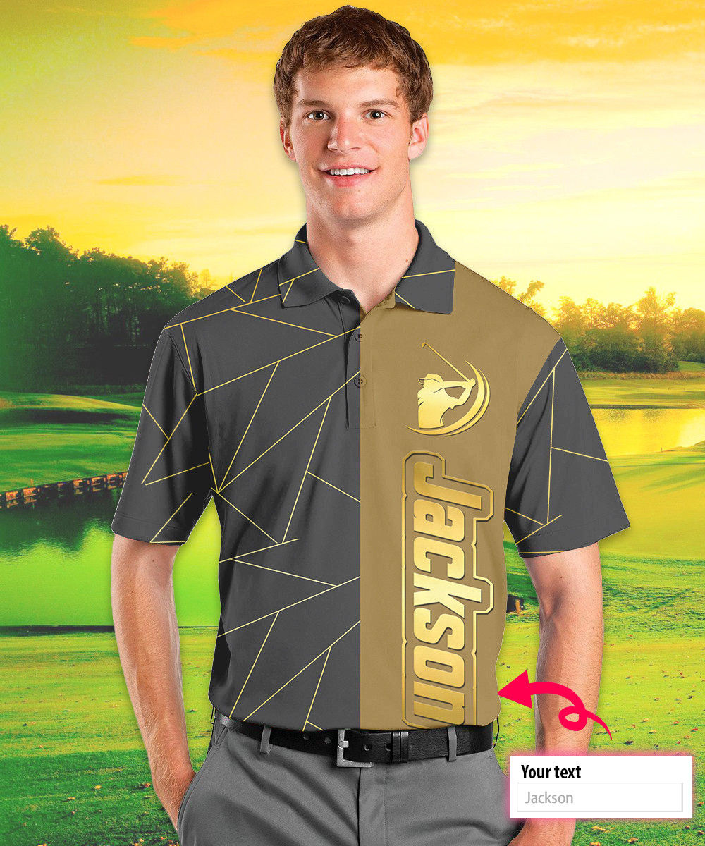 Personalized Golden Lines Golf Custom Name Polo Shirt #Dh - Sveltestyles Fashion