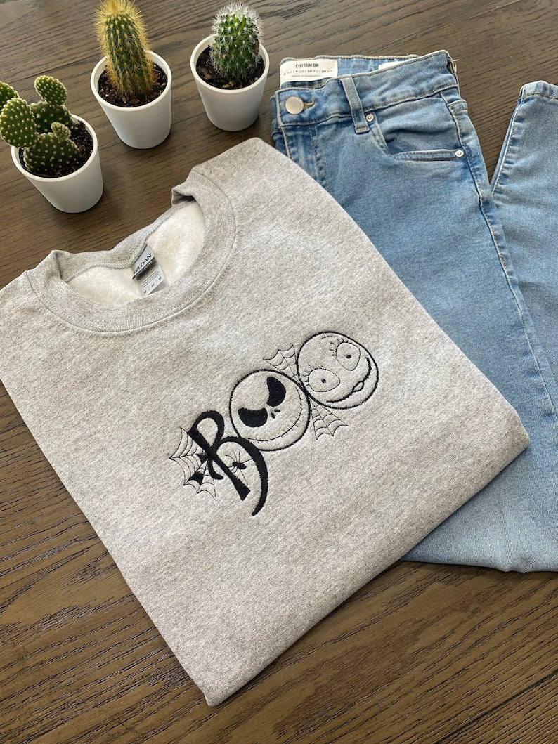 Boo Halloween Embroidered Sweatshirt 2D Crewneck Sweatshirt All Over Print Sweatshirt For Women Sweatshirt For Men Sws4098