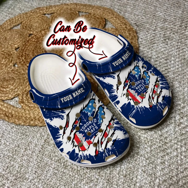 Maple Leafs Crocss – Personalized T.Maple Leafs Hockey Ripped American Flag Clog Shoes