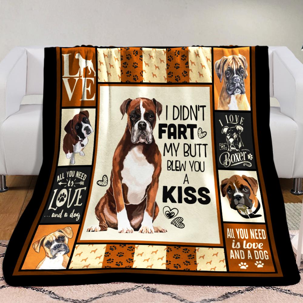 Boxer Dog Fleece Blanket, Sherpa Blanket, Gift For Parent, Family Member, Friends Gift, Christmas Gift, Home Decor, Home Living-Up3