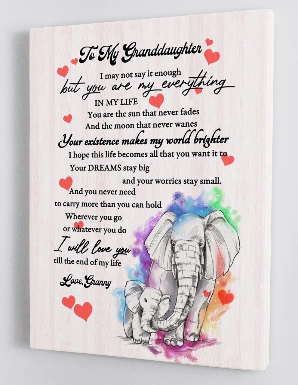 To My Granddaughter – From Granny – Elephant Framed Canvas And Poster, Wall Decor, Wall Art, Canvas Instructure Gift