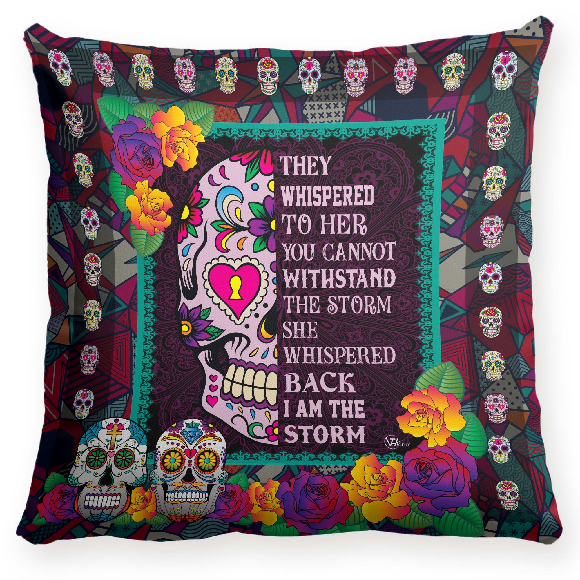 Sugar Skull I Am The Storm Catrina Calaveras Mexican Candy Mexico Day Of The Dead Throw Pillow Home Decor