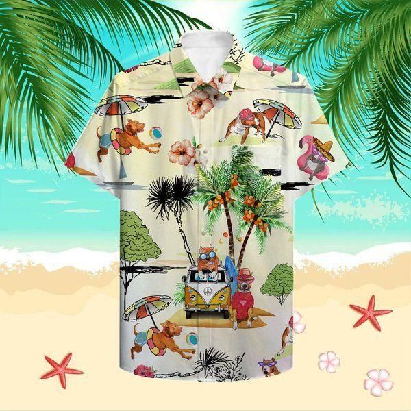 Beach Hawaii Pitbull Hawaiian Shirt White Men Women Beach Wear Short Sleeve Hawaii Shirt