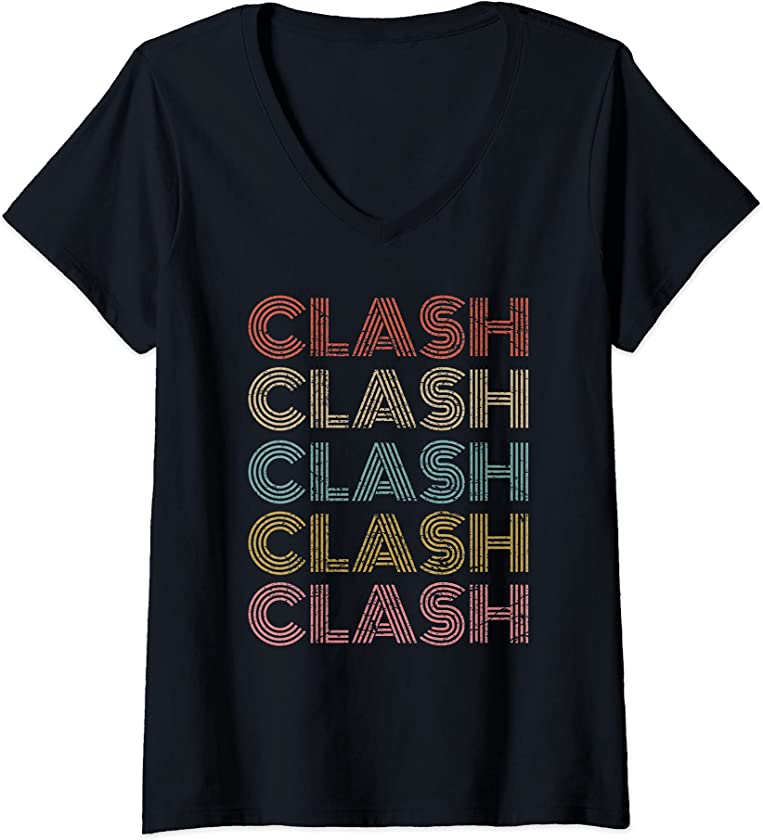 Womens Clash Vintage Retro Text T-Shirt 70s 80s Gaming Gift V-Neck T-Shirt