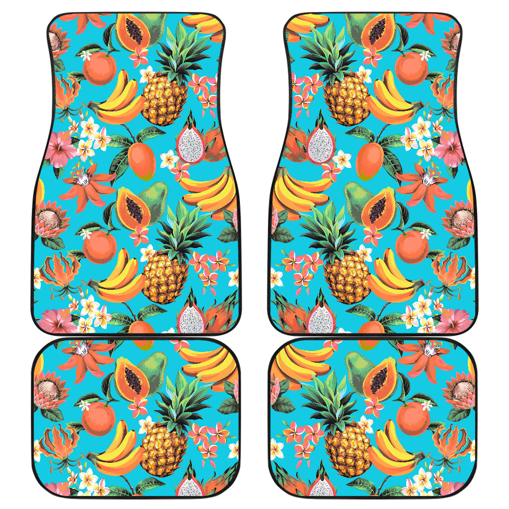 Vintage Tropical Fruits Pattern Print Front And Back Car Floor Mats, Front Car Mat