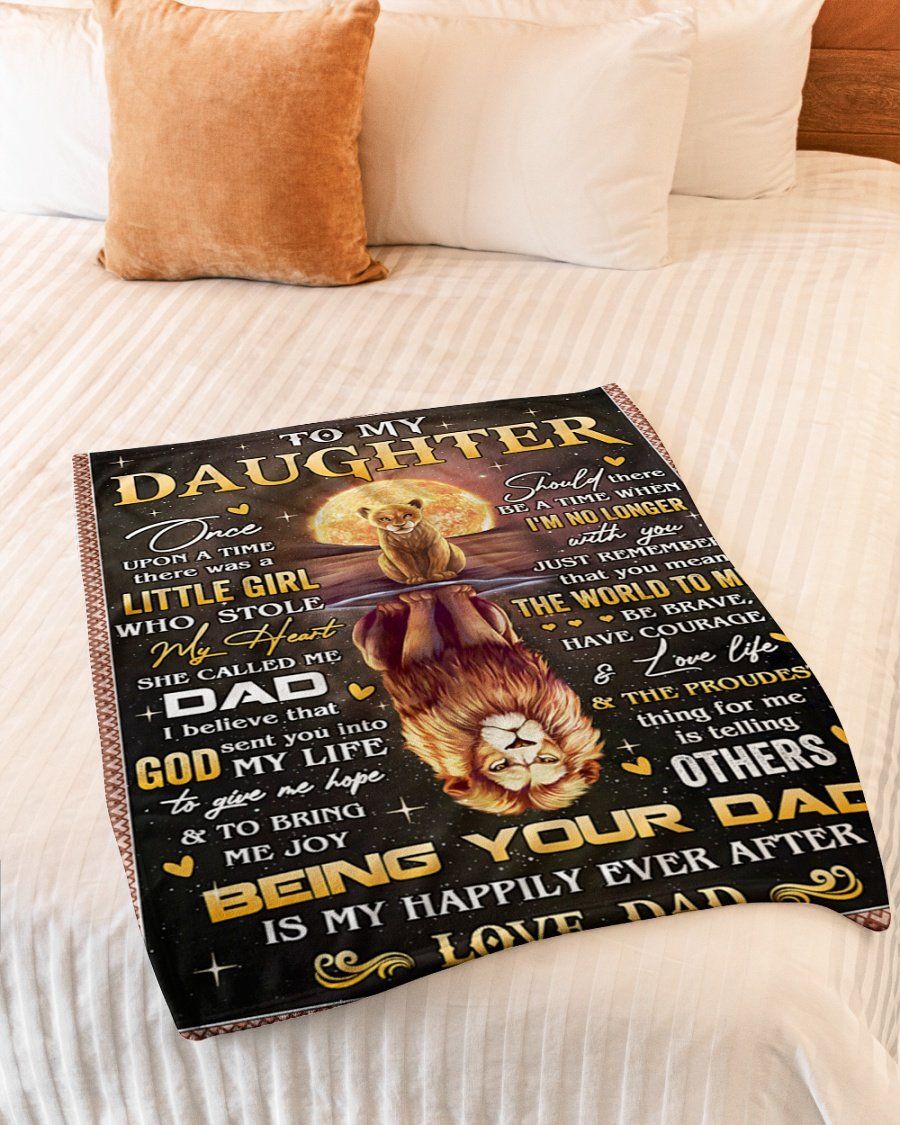 There Was Little Girl Stole Heart Night Sky Lion Reflection Dad Gift For Daughter Fleece Blanket