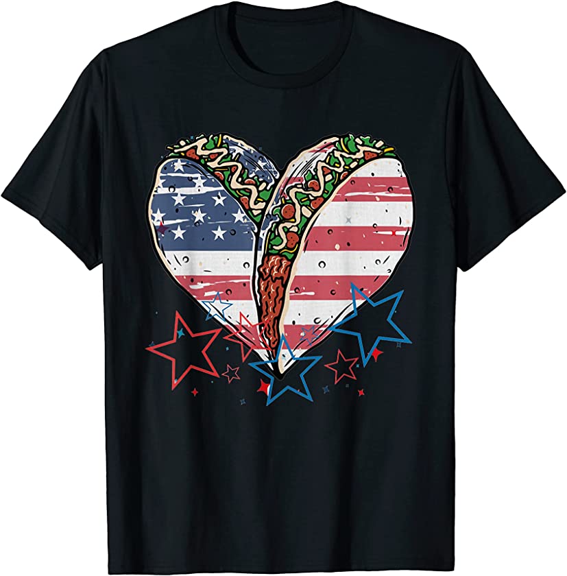 American Flag Heart Tacos Lover Funny 4th Of July Patriotic T-Shirt