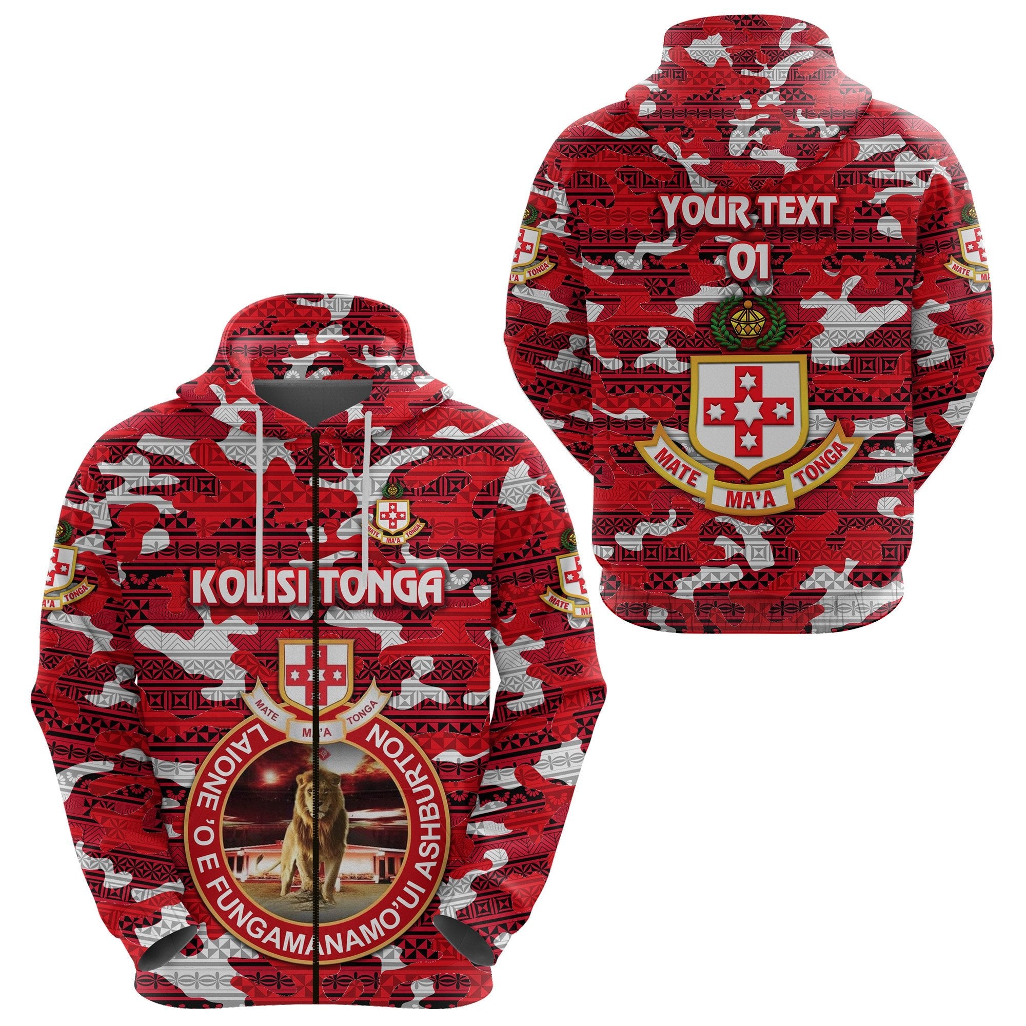 (Custom Personalised) Kolisi Tonga Zip Hoodie Mate Ma’A Tonga Camouflage Vibes Lion Ashburton, Custom Text And Number